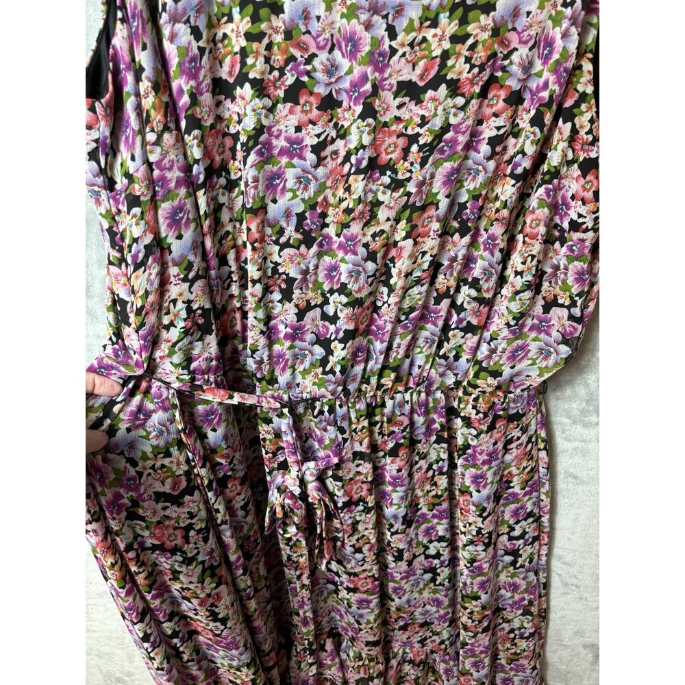 Lane Bryant Woman’s Dress Size 22 Floral Sleeveless Asymmetrical Ruffle Hem Tie - Picture 2 of 6